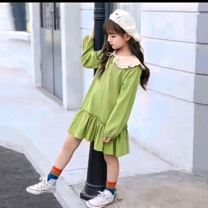 Dress  collar magenta,dress anak perempuan Santai Polos