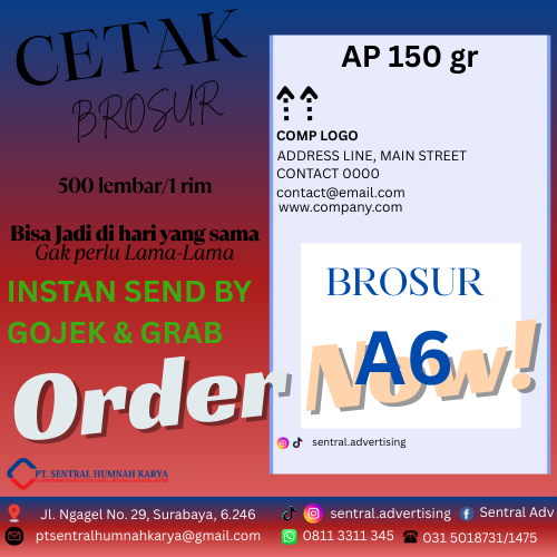 

Cetak Brosur A6 I CETAK BROSUR CEPAT I CETAK BROSUR LANGSUNG JADI I CETAK BROSUR A6 AP 120