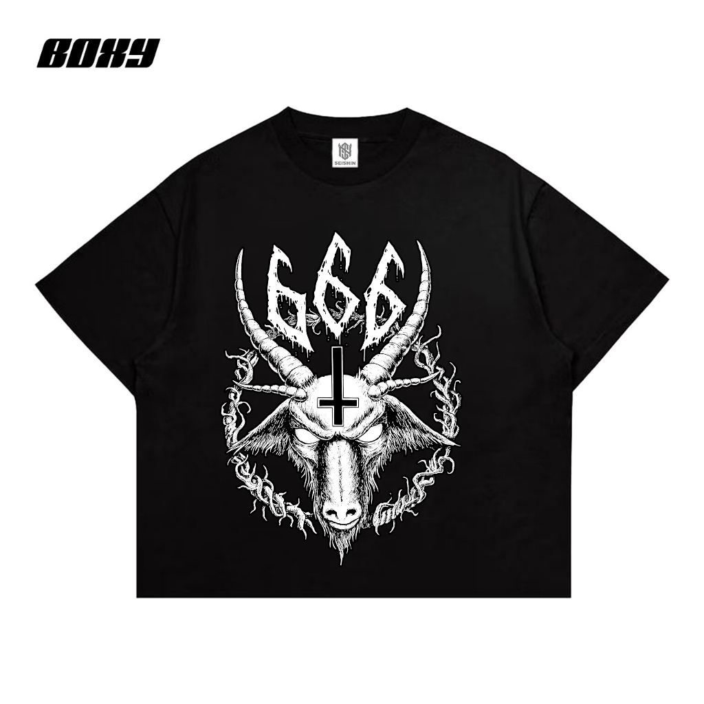 Seishin Kaos Boxy Sin Satanic 666 goat Tshirt Oversize fit Short Sleve unisex