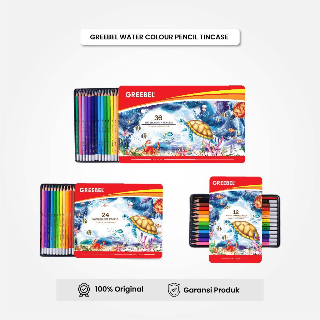 

Pensil Warna Greebel Water Colour Tin Case 12 24 36 Warna / Coloring Pencil