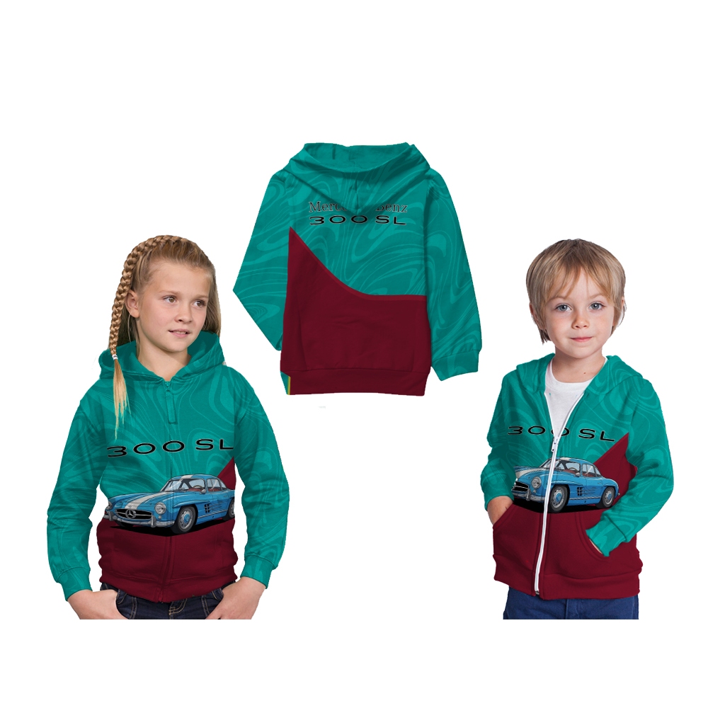 Jaket Hoodie Zipper Anak Anak Mercedes Benz 300SL Gullwing Mobil Balap art 2 VERSI 2025 Custom Full 