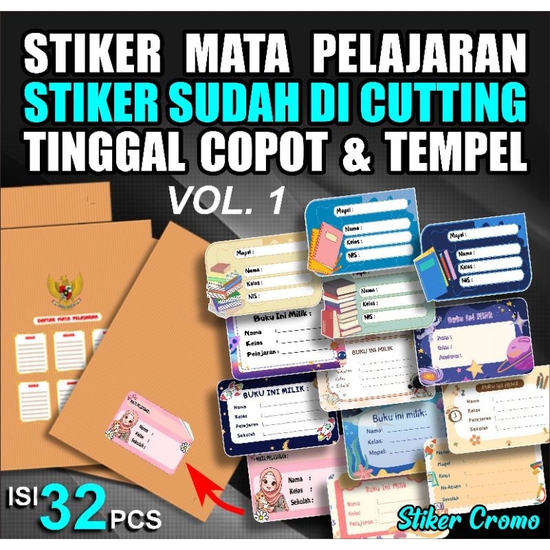 

stiker mata pelajaran buku tulis anak sudah cutting vol.1