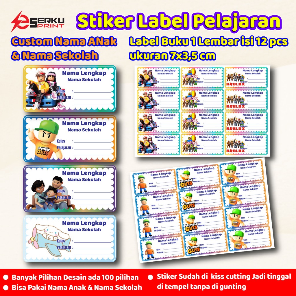 

ISI 12 PCS STIKER LABEL MATA PELAJARAN BISA PAKAI NAMA ANAK dan NAMA SEKOLAH 100 PILIHAN TEMA KARTUN KARAKTER