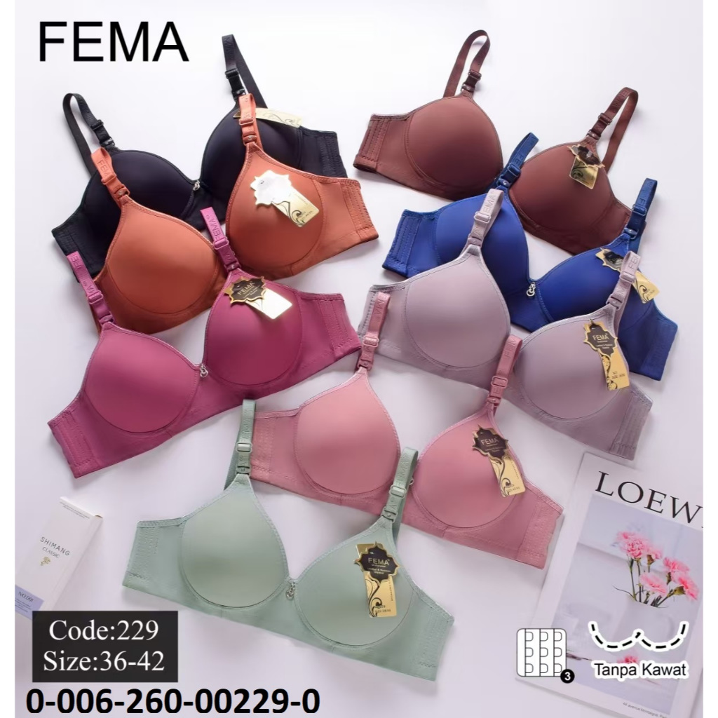 Fema Bra Bh Polos 229 5568 2262 109 Hak 3 Cup sedang Tanpa Kawat size 36-42
