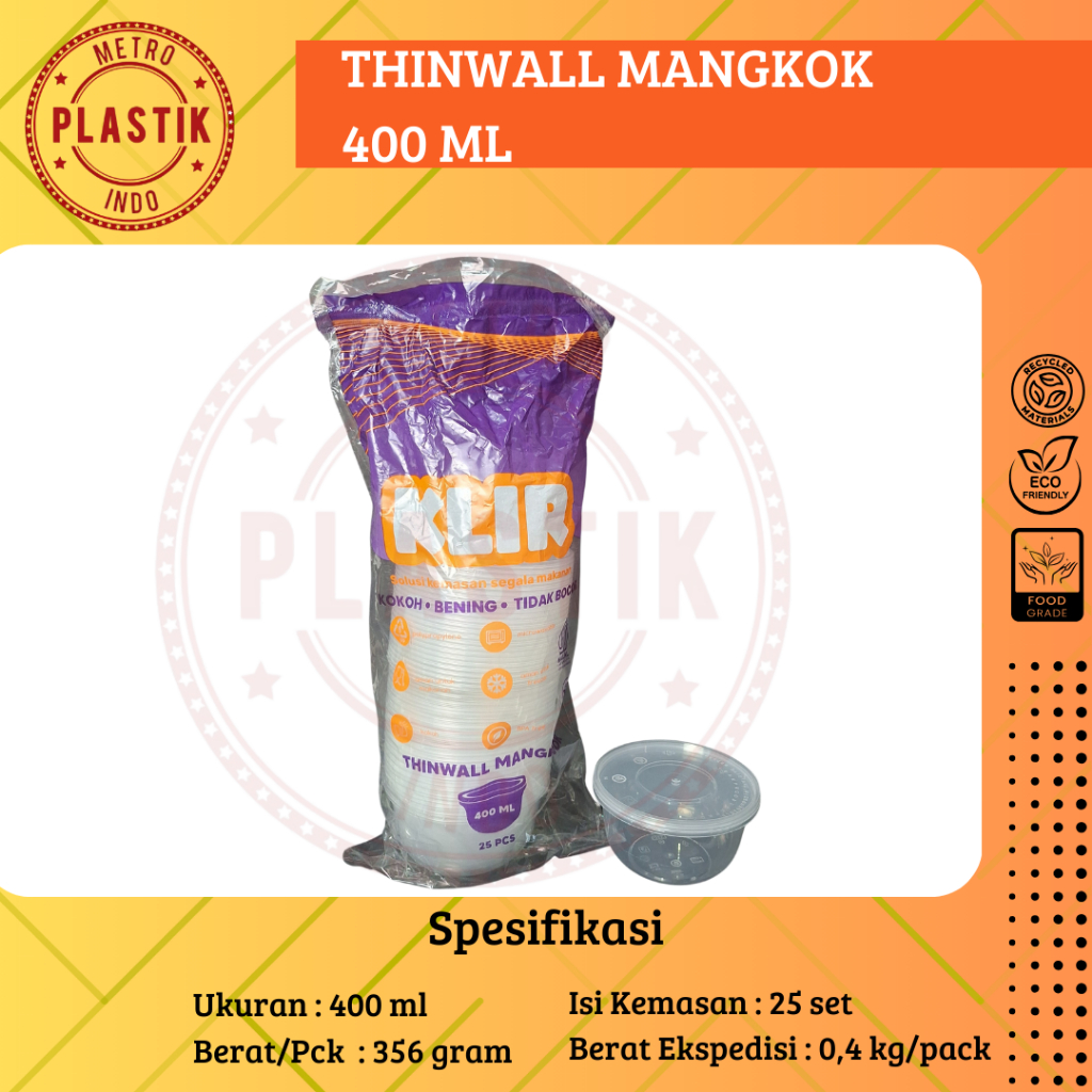 Thinwall Klir 400ml Bowl | Mangkok Plastik 400 ml KLIR BOWL @25set