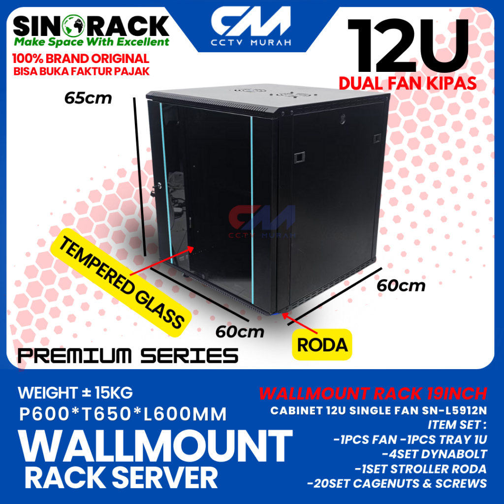 Wall Mount Rack Server Sinorack 12U , Rack Server 600x600x650mm
