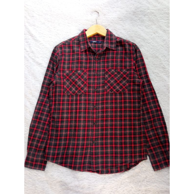 Kemeja SPAO Kotak Merah Maroon Hitam Cream