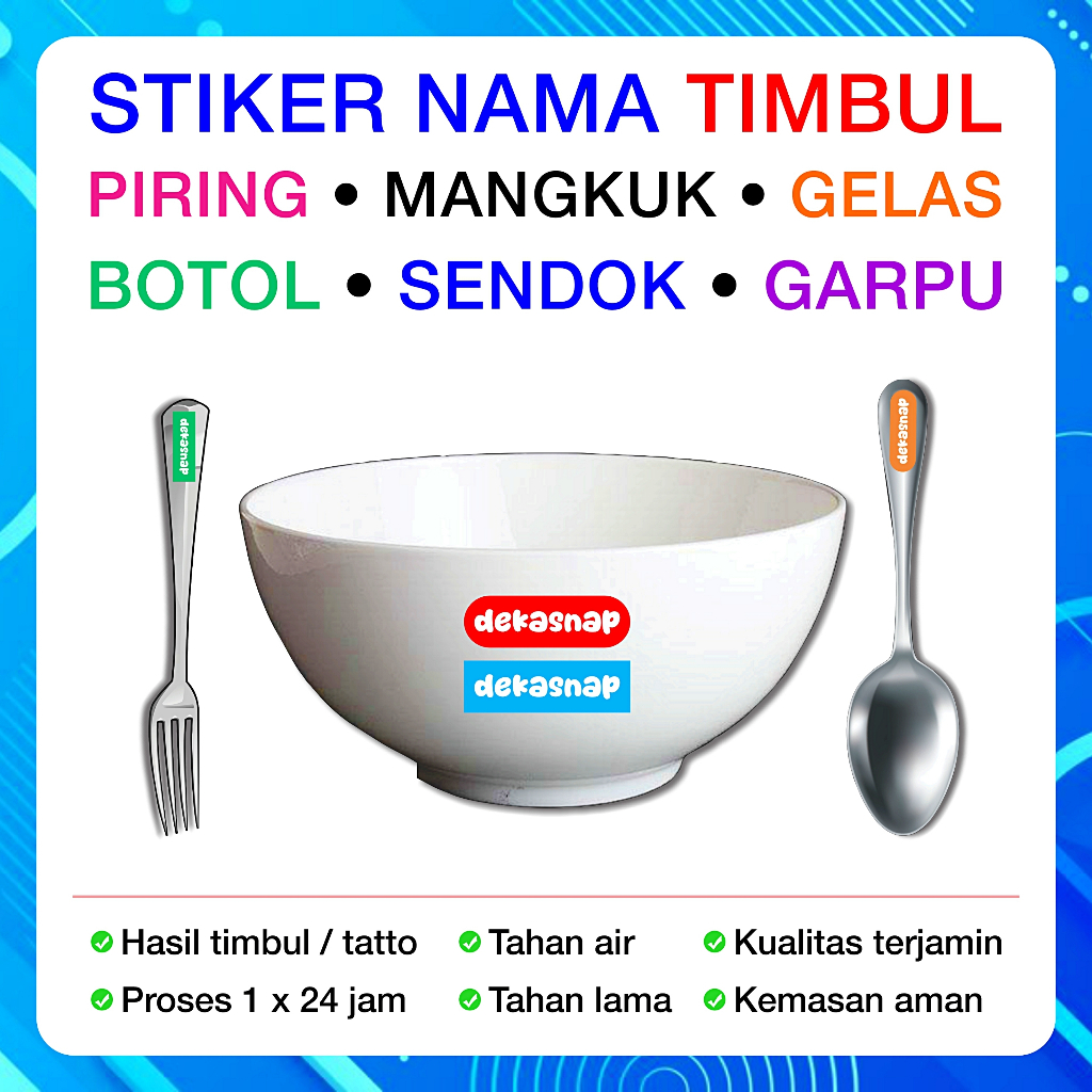 

Stiker Sendok Garpu Piring Mangkok Gelas Botol | Stiker Tato | Stiker Timbul Anti Air