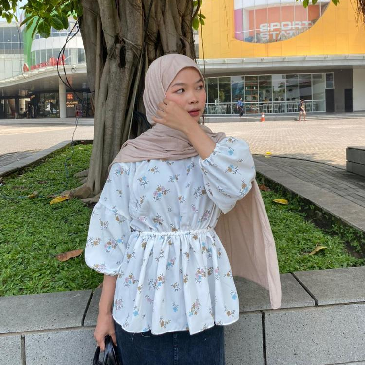 FLOWY BLOUSE WANITA VINTAGE KOREAN STYLE / FLOWER BLOUSE / OLLA BLOUSE / FLORA BLOUSE MOTIF BUNGA