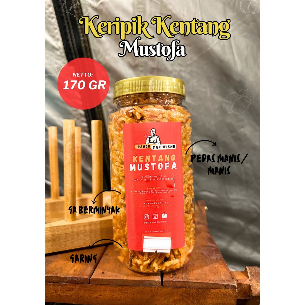 

Keripik Kentang Mustofa 170 Gram Premium HOMEMADE Cemilan Snack Pedas Manis Toples