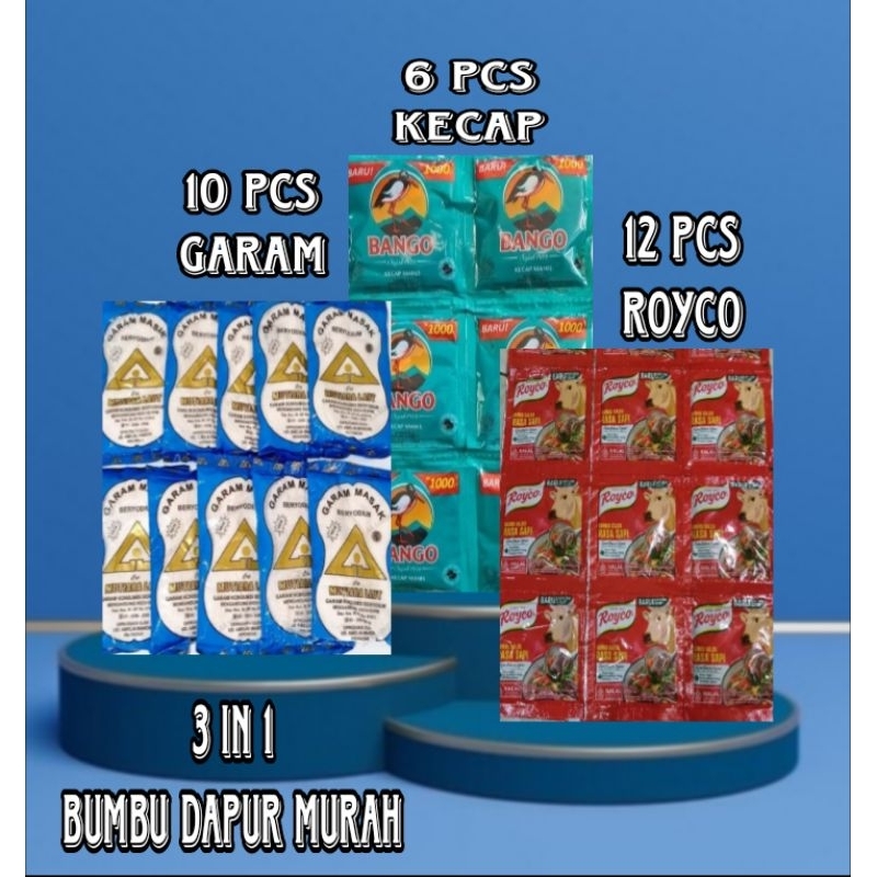 

3 IN 1 Paket Dapur Murah.10 Pcs Garam & 12 Pcs Royco & 6 Pcs Kecap Bango