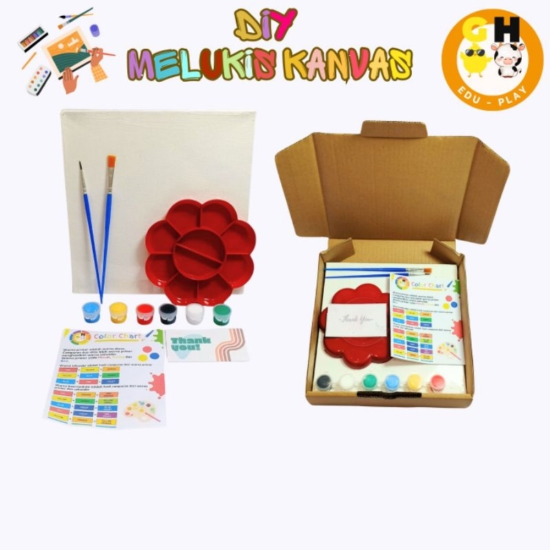 

Paket Lengkap Kanvas Melukis ukuran 20x20 dan 20x30 dilengkapi cat air & colour mixing chart byGHEduPlay