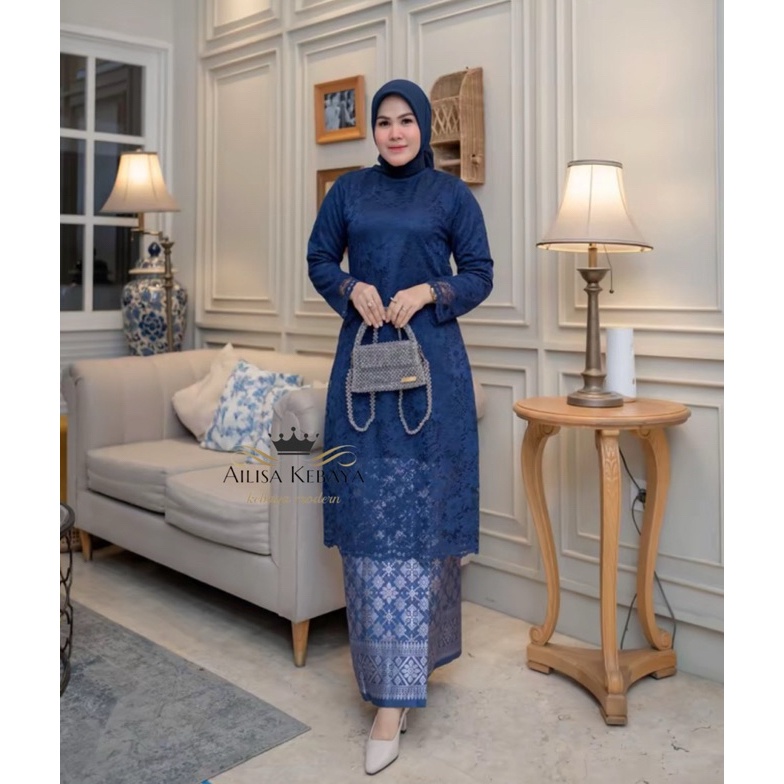 KODE X25O KEBAYA TUNIK BROKAT MIX SONGKET Kebaya Tunik Brokat Modern Jumbo LD 13  Tunik Brukat Moder