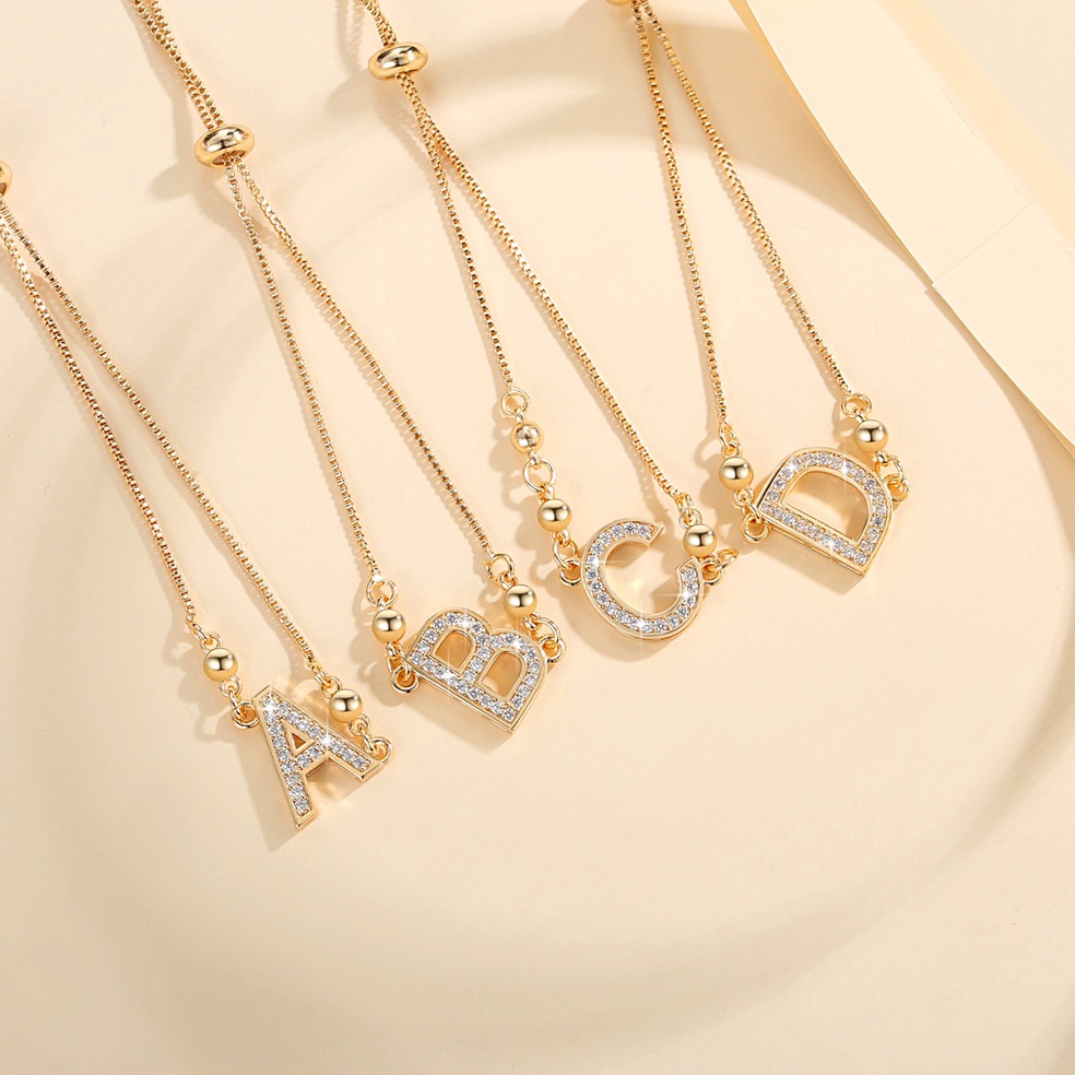 KODE X5D Lanme Jewelry Gelang Titanium Wanita Huruf Anti Karat Lapis Emas Gelang Tali Inisial Nama F