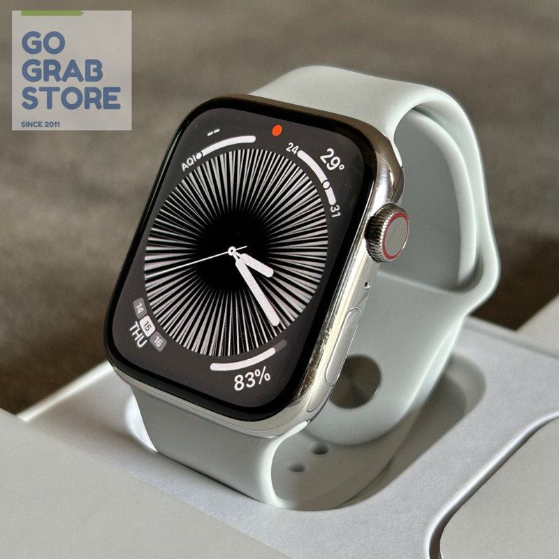 Apple Watch Series 8 45mm (BH100%) Stainless Steel Silver White Fullset iwatch Original