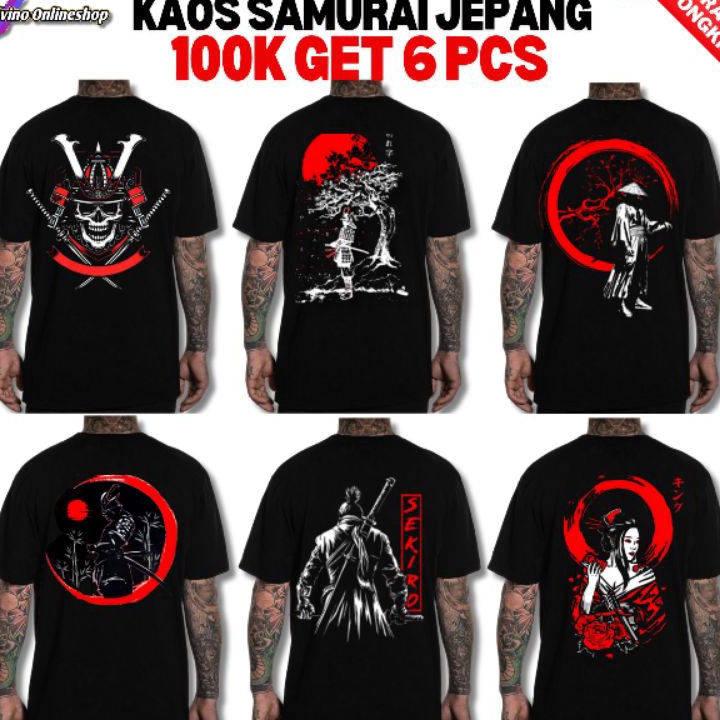 Bisa Cod  Paket Kaos Distro Samurai Jepang l 1K GET 6 pcs Kaos Samurai Jepang Warna Hitam