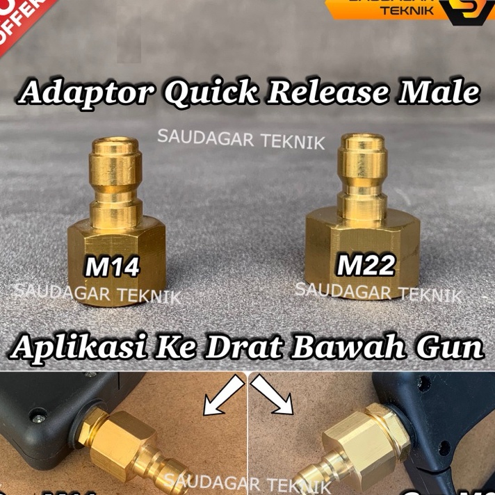 Big Sale Adaptor Quick Release Gun Jet Cleaner Male Drat M14 M22 Ke Selang Hose Jet Cleaner