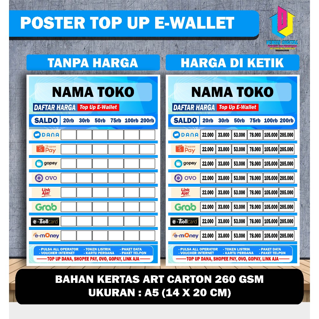 POSTER DAFTAR HARGA TOP UP E-WALLET