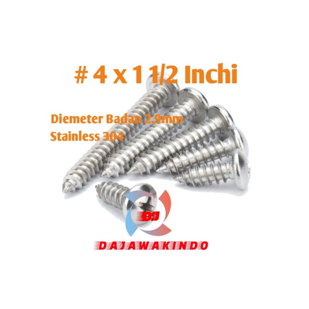 Sekrup Tapping Stainless 4 x 1 1/2 / Tapping PH Stainless 304