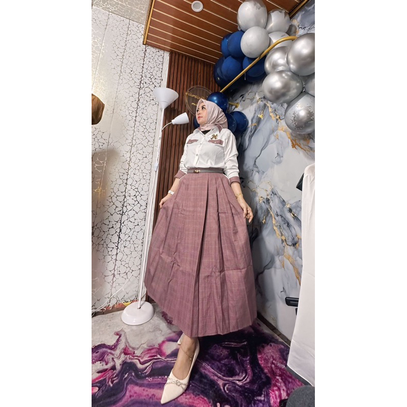 Limited Set Mischa - Setelan Rok Houndstooth Mix Shakila - One Set Premium