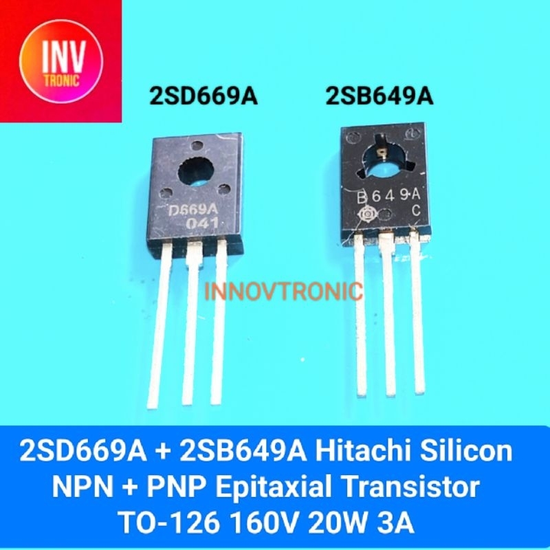 2SD669A + 2SB649A D669A + B649A Hitachi SiliconNPN + PNP Epitaxial TransistorTO-126 160V 20W 3A