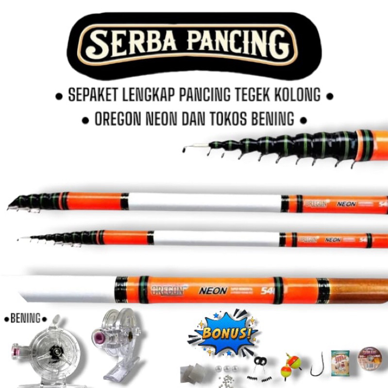 Set Pancing Lengkap Joran Tegek Oregon Neon Kolong 180Cm-540 Dan Tokos bening