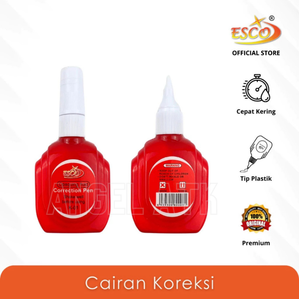 Tipe Ex Merah / Tip Ex Esco K-01 / Penghapus Pulpen Cair / Cepat Kering / Correction Fluid Grosir / 