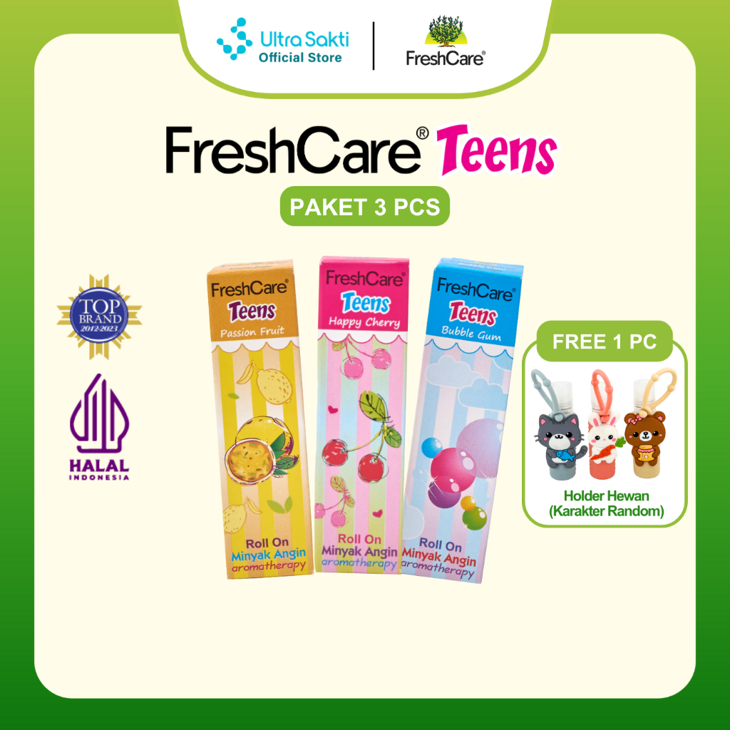 Paket FreshCare Teens(1Cherry,1BubbleGum,1PassionFruit) Free 1pc Holder