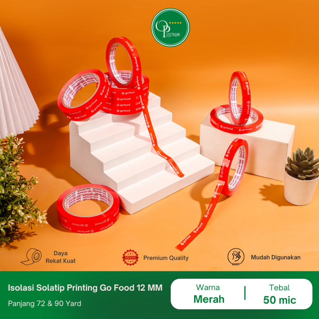 ONANNA ISOLASI SOLATIP LAKBAN PRINTING ONLINE GOFOOD 12MM (72Yard & 90Yard)