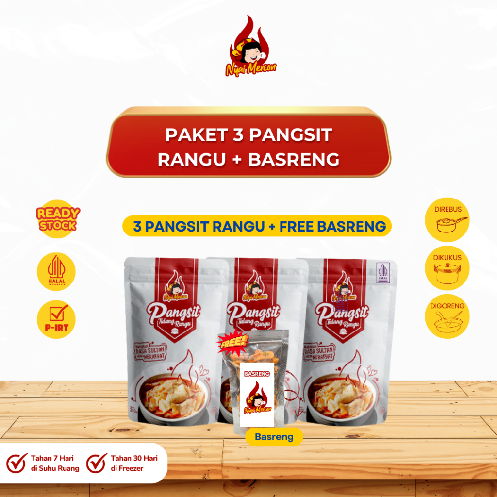 

Nyai Mercon - Paket Bundling 3 Pangsit Rangu Free Basreng