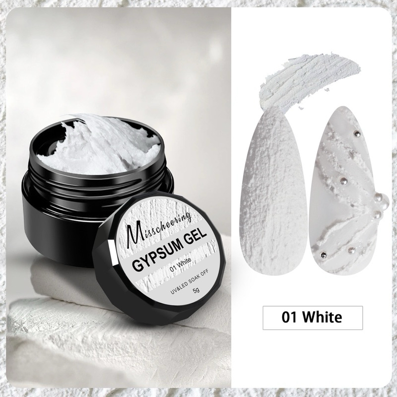 mischeering gypsum gel nail art white gel gipsum uv nail gel embossed hiasan nail art timbul putih 5