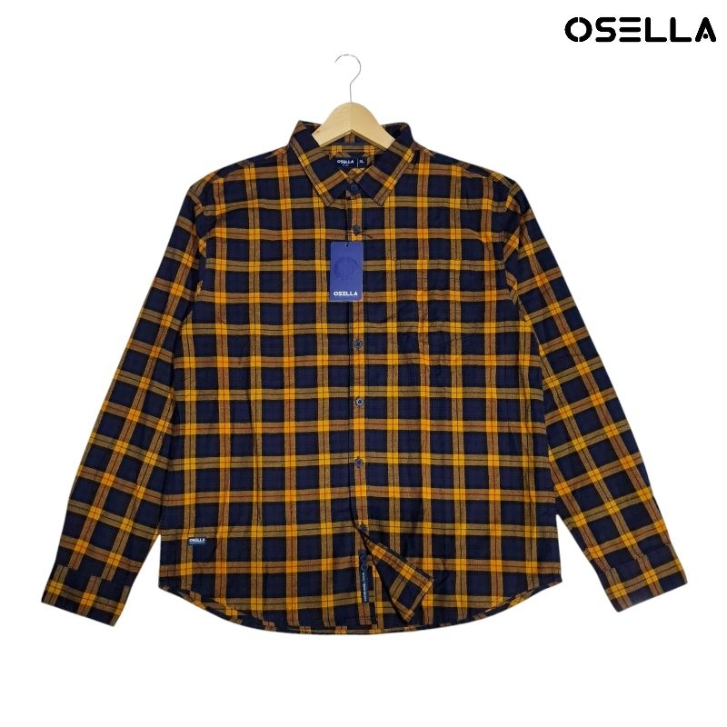 OSELLA Kemeja Kasual Pria Lengan Panjang Navy/Mustard