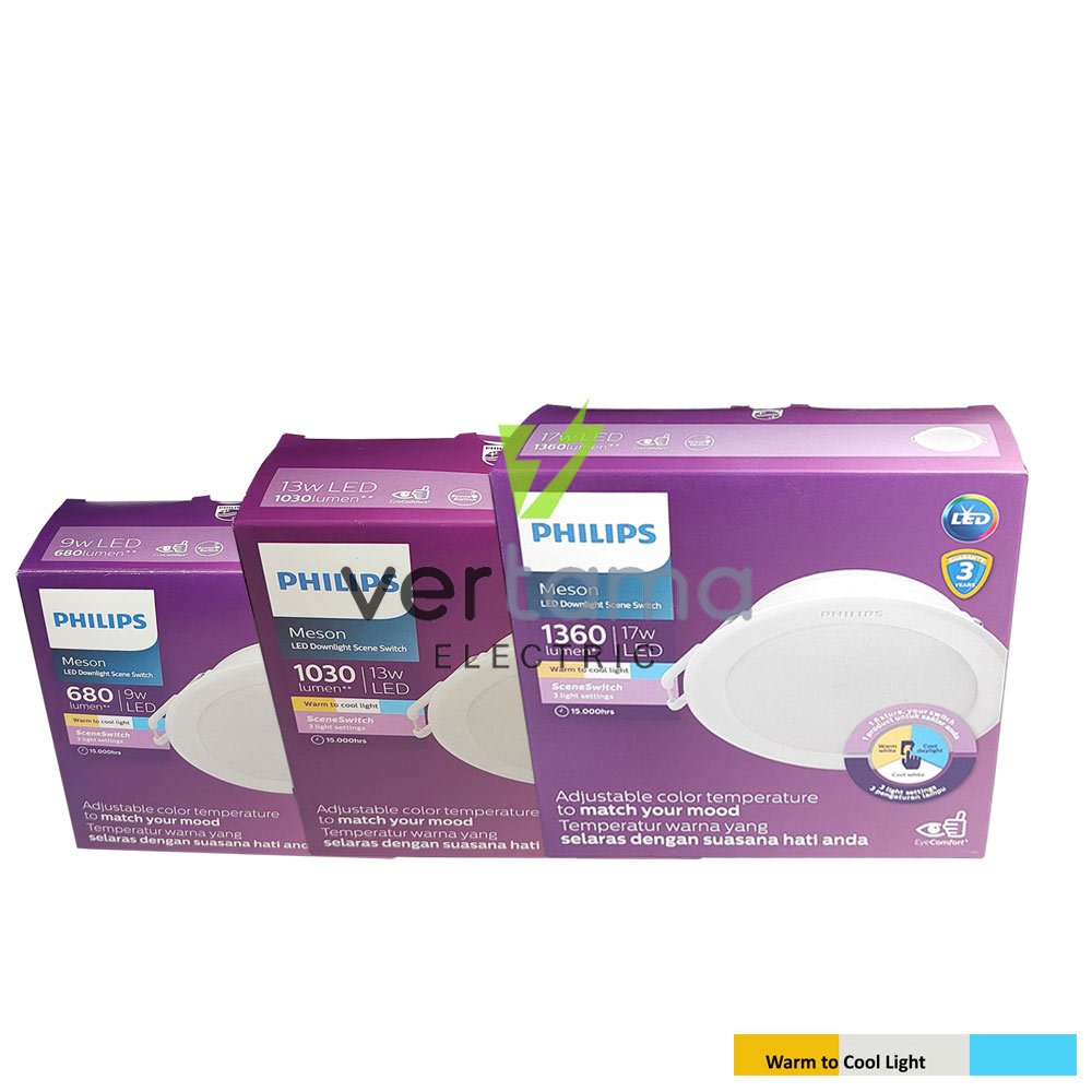 Lampu Downlight LED Philips Meson Tri Collor 9W 13W 17W Lampu Downlight 3 Warna