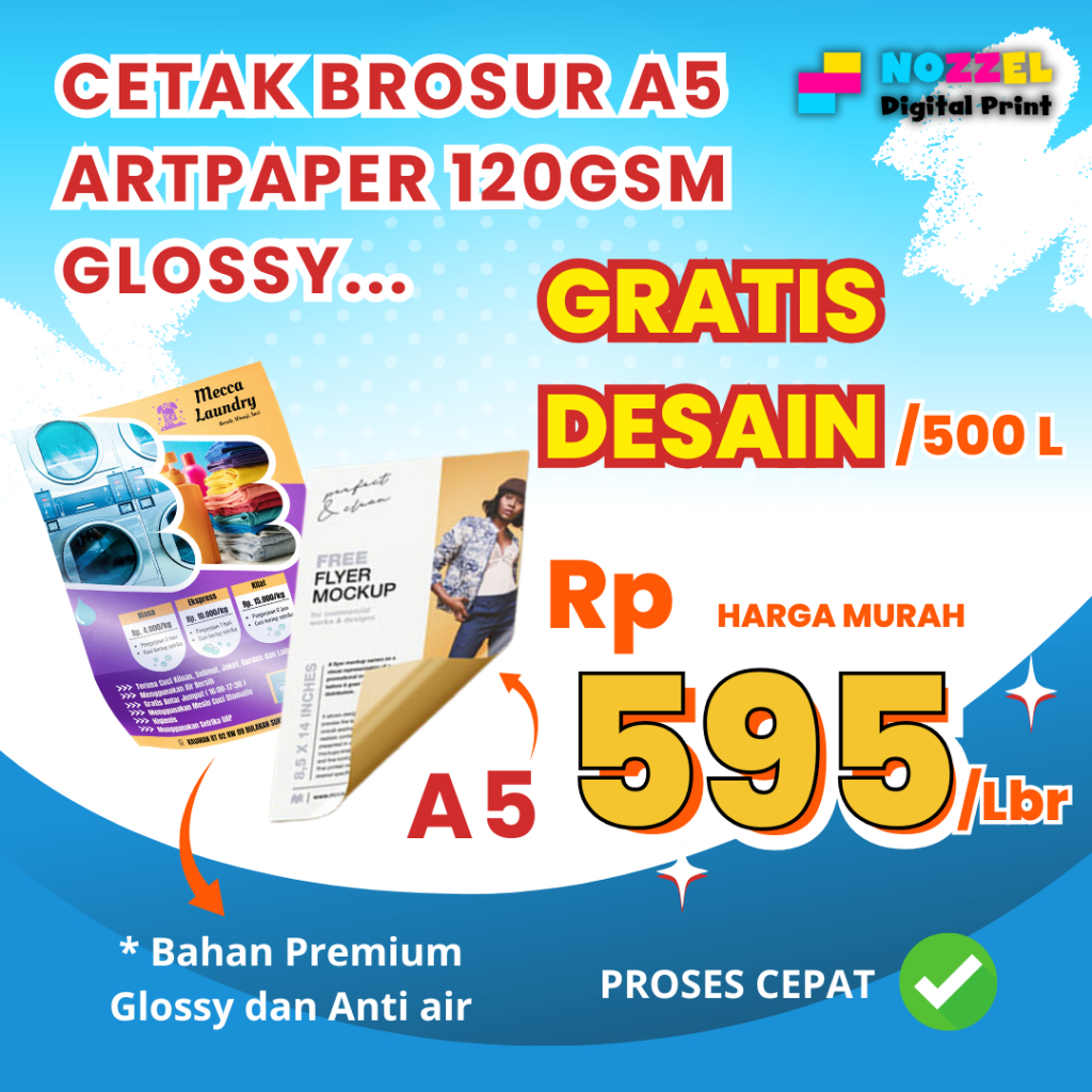 

CETAK BROSUR A5 MURAH GRATIS DESAIN | BAHAN ARTPAPER 120GSM PREMIUM GLOSSY