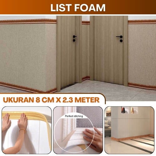List Foam Stiker Pinggiran Wallpaper Dinding Kamar Tidur Molding Lis Corak Ukir Polos Gold Putih
