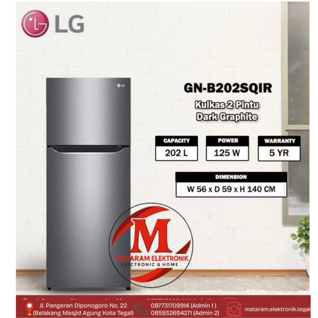 LG Kulkas 2 Pintu GN-B202SQIR - Dark Graphite Steel