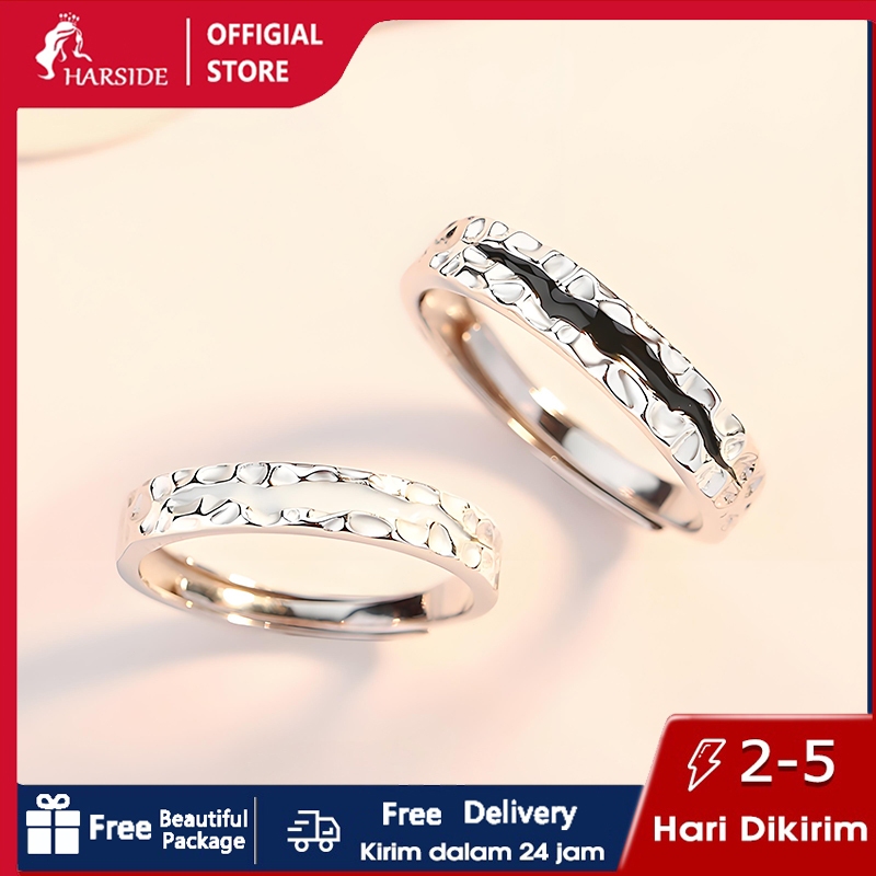 【Ukuran khusus+Free Gift Box】Adjustable Harside Cincin Couple Pasangan S925 - Konsep Gelap-Terang Inspirasi Transisi Malam ke Pagi, Ukuran