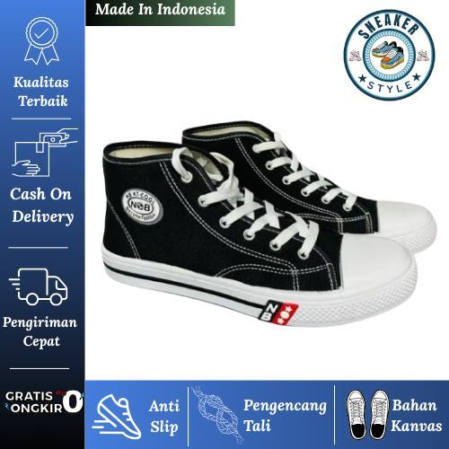N BOLA B Tinggi, sepatu sekolah Formal Tali, Bahan Canvas, Sneakeras sekolah Warna Hitam Putih, Fash