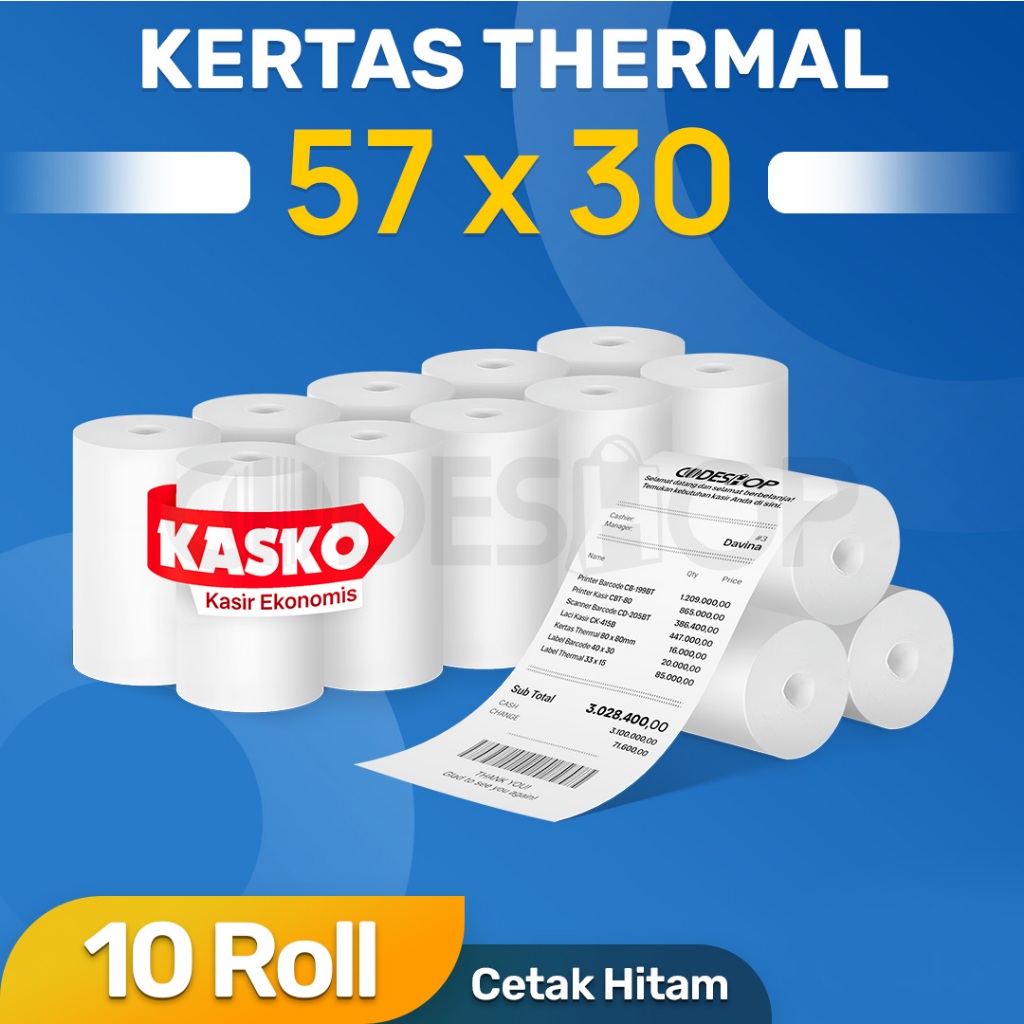 

Kertas Kasir Struk Thermal 57x30 Codeshop Kasko Kasir Ekonomis 58x30 Termal Hitam Paper Roll