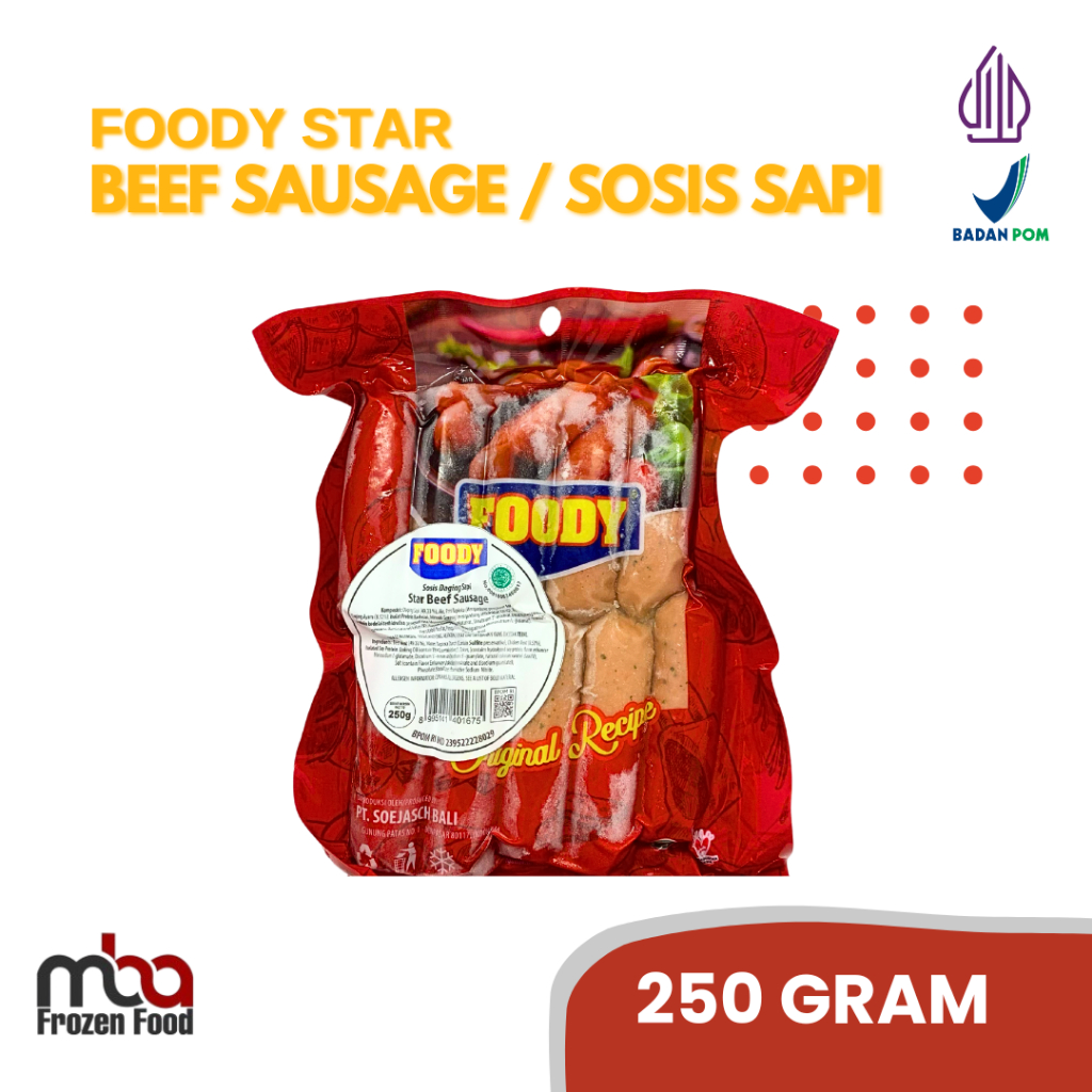 

Foody Star Beef Sausage / Sosis Daging Sapi 250gr /Sosissapi /Sapi /Sosis /Daging /Kornet /Sate /Snack /Camilan /Dagingsapi /Dagingayam /Ayam /Frozen food