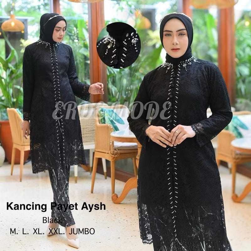 set kebaya burkat payet tunik burkat siti nurbaya full kancing