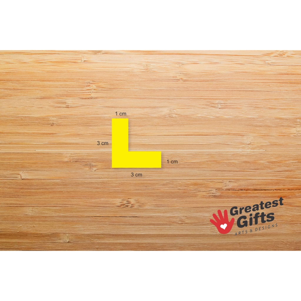 

Sticker custom huruf L kuning ukuran 3cm vinyl stiker