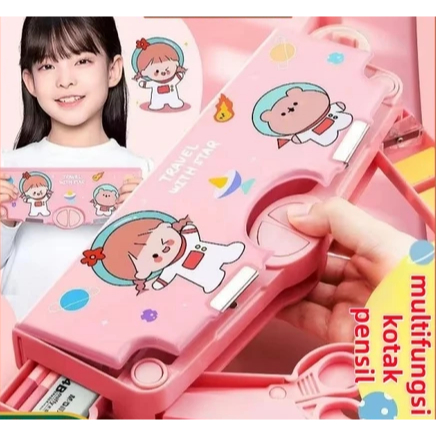 

Tempat Pensil Motif Kartun Lapisan Ganda Tunggal dengan Rautan Kapasitas