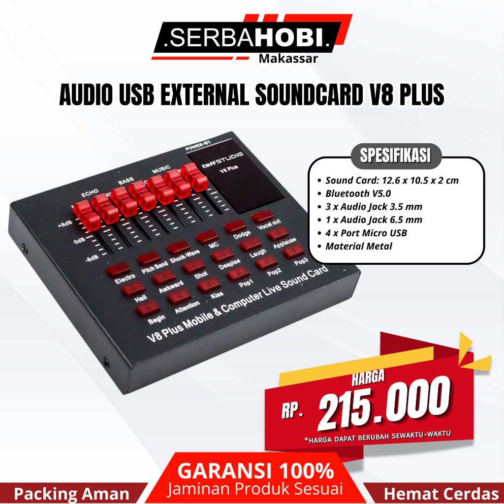 Audio Soundcard V8 Plus USB External Mixer Mini Multi Fungsi With Bluetooth