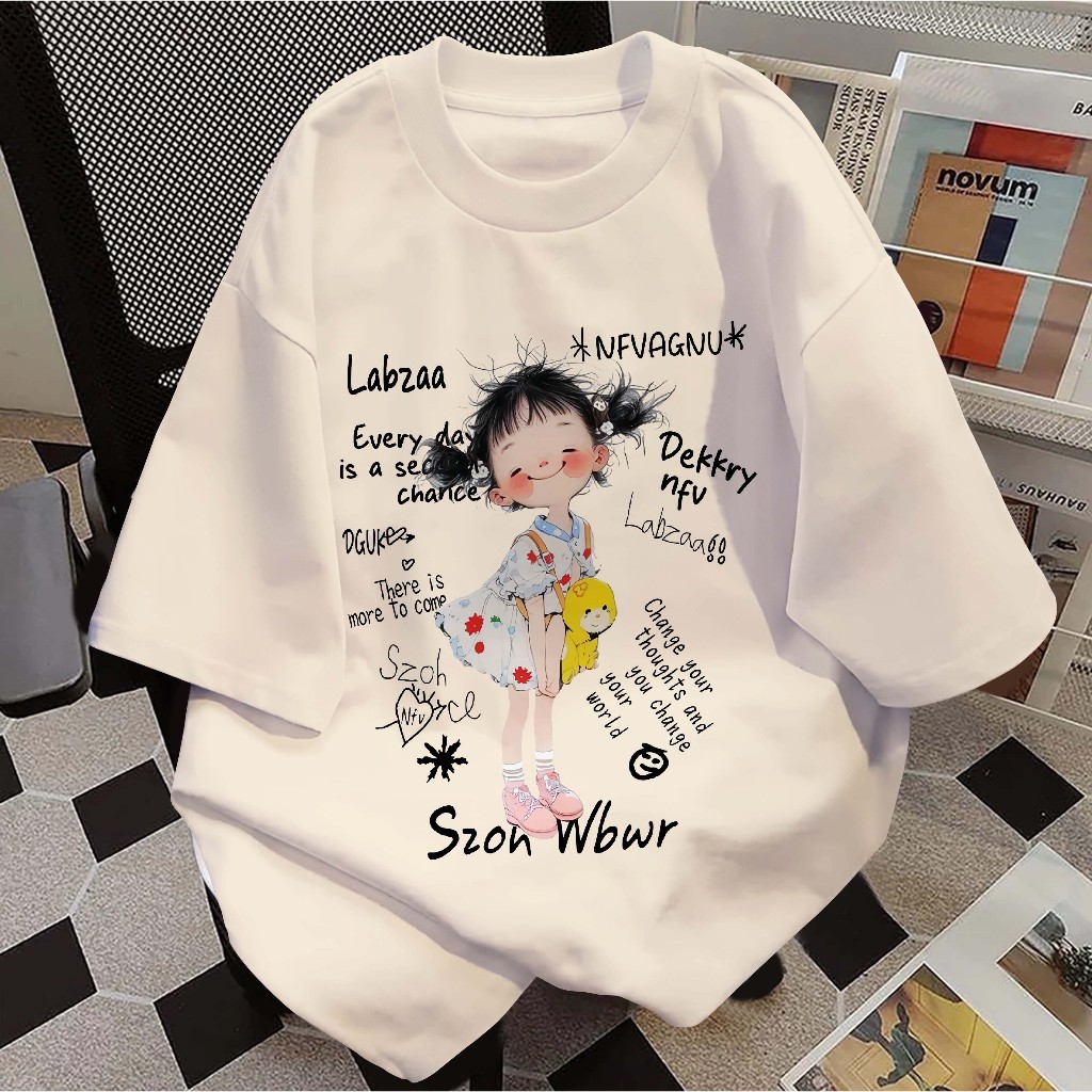 LYKKE Kaos Wanita Korean Style T-shirt Baju Kaos Oversize | Shy Girl | Atasan Distro Oblong Katun Lo