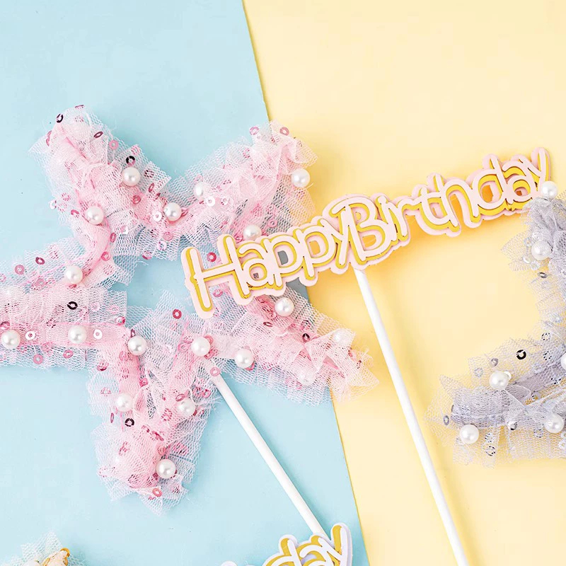 

Toper Cake Hiasan Kue Ulang Tahun Happy Birthday Bintang Mutiara Isi 2 Pcs