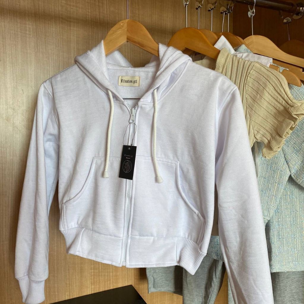 Crop zipper hoodie cotton fleece premium