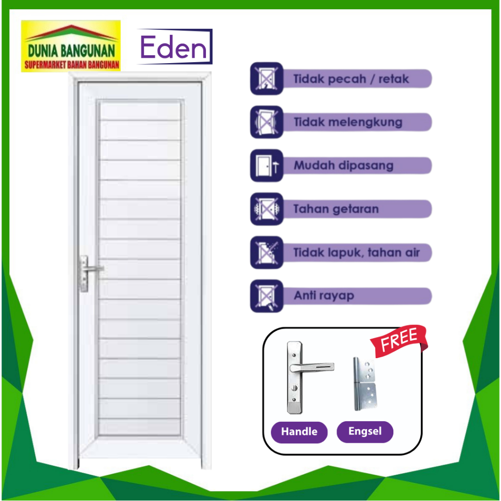 Pintu Kamar Mandi Eden Kana F001 70X198 cm Pintu Eden UPVC Putih Minimalis