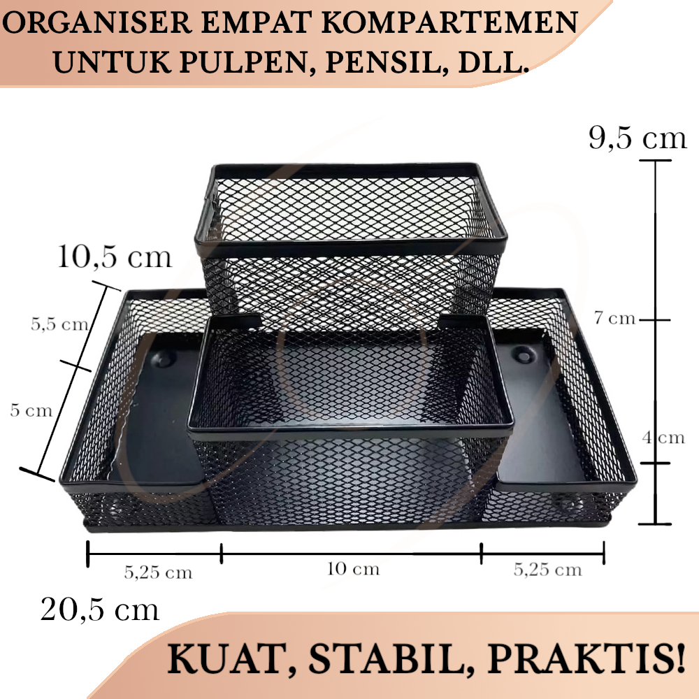 

Tempat Pensil Pulpen Empat Kompartmen Jaring Besi /Four Grid Iron Mesh Pen Holder