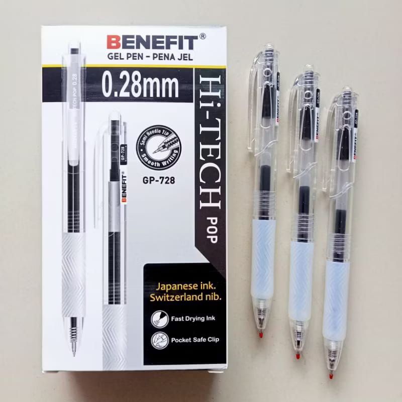 

(1 PAK) Pulpen Pena Gel Pen BENEFIT GP-728 Hi-Tech / Hitech Pop 0.28mm